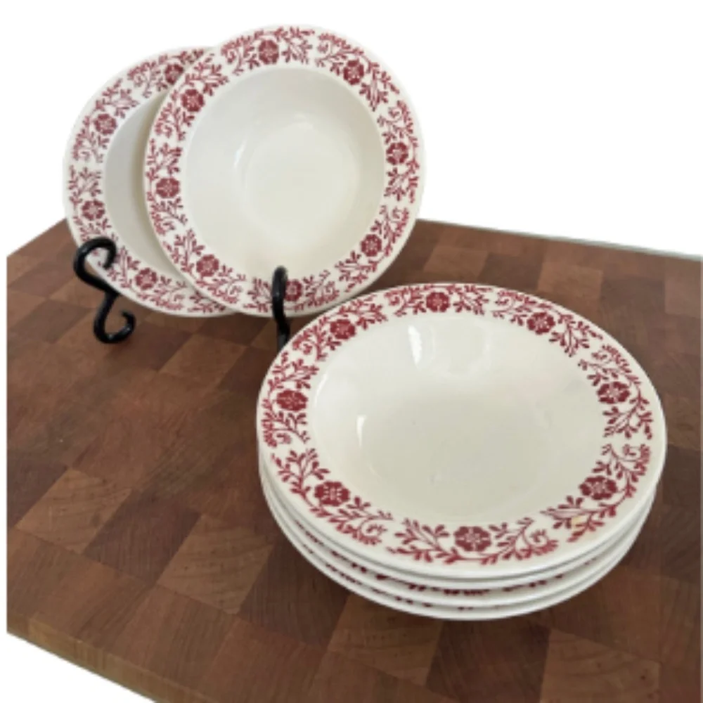 Homer Laughlin Vintage Red Floral Dessert Bowls Set of 4 - Picture 2 of 5